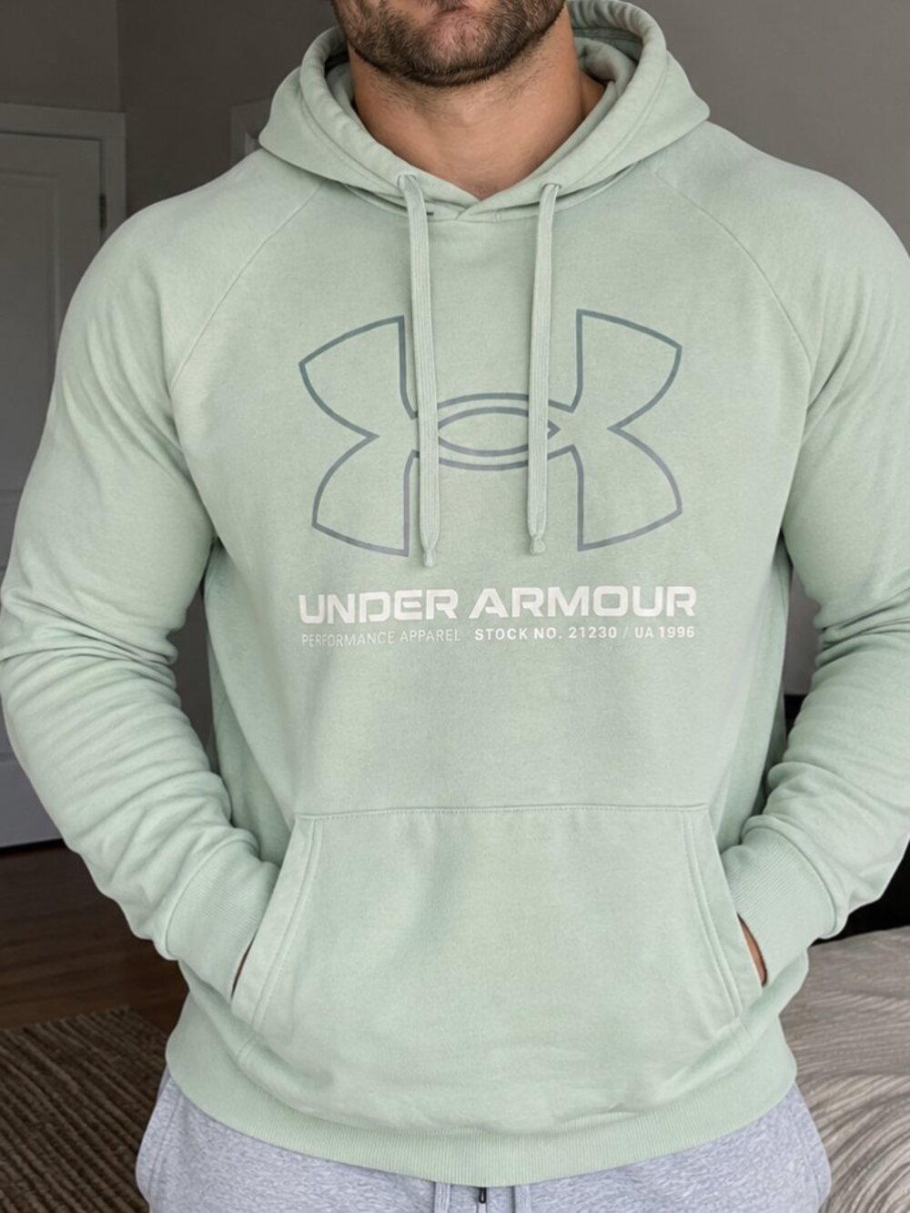 Under Armour Hoodie Mens Large UA Pullover Drawstring Long Sleeve Mint Green